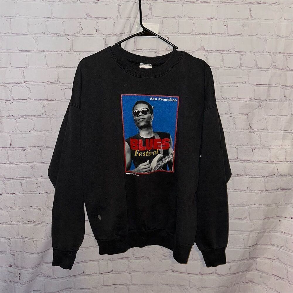 Vintage San Francisco Blues Festival Graphic Sweatshirt Unisex L Black Bin H